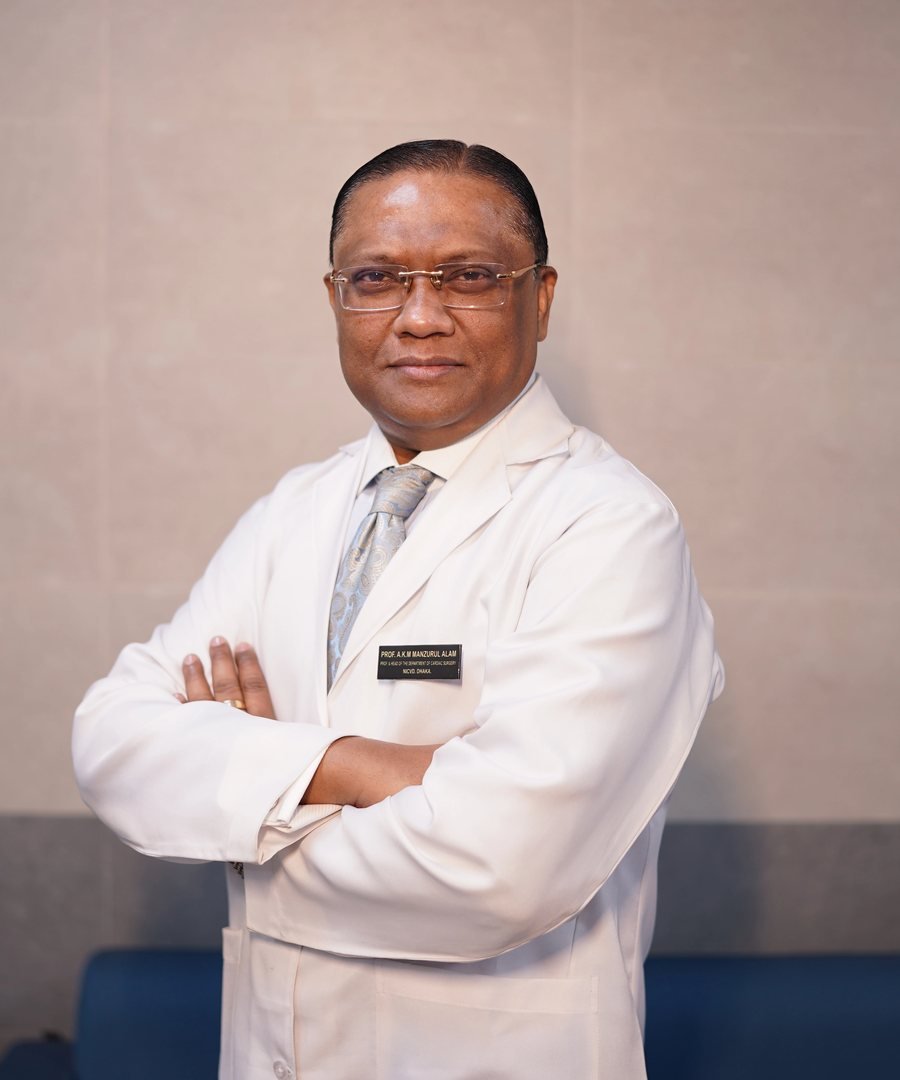 Portrait of Professor Dr. A. K. M. Monzurul Alam, Professor and Head of the Department of Cardiac Surgery, NICVD