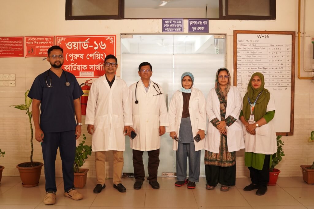 Cardiac surgery clinical doctors and team outside Ward-16 at NICVD