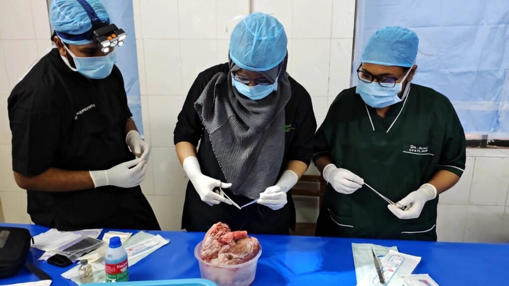 Participants practising suturing technique at the wet lab, NICVD