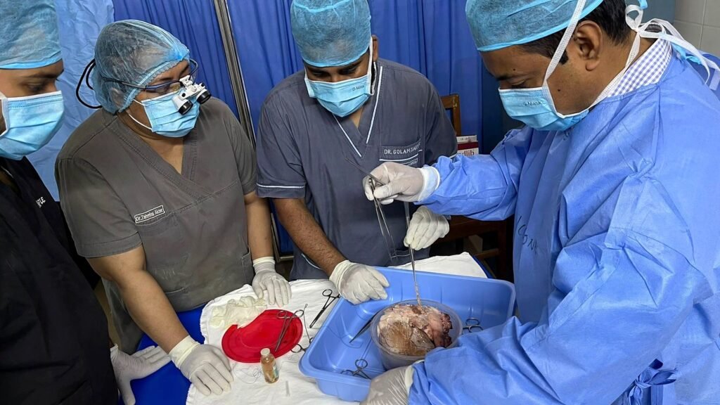 Operative technique demonstrated on a cardiac specimen at the wet lab, NICVD