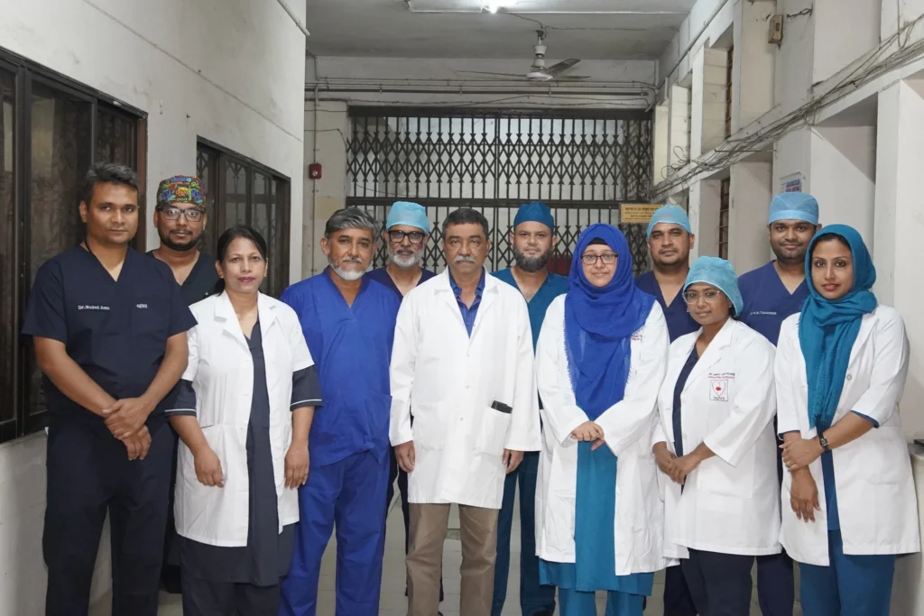 Doctors and nursing staff of the Department of Cardiac Surgery in the ward corridor at NICVD