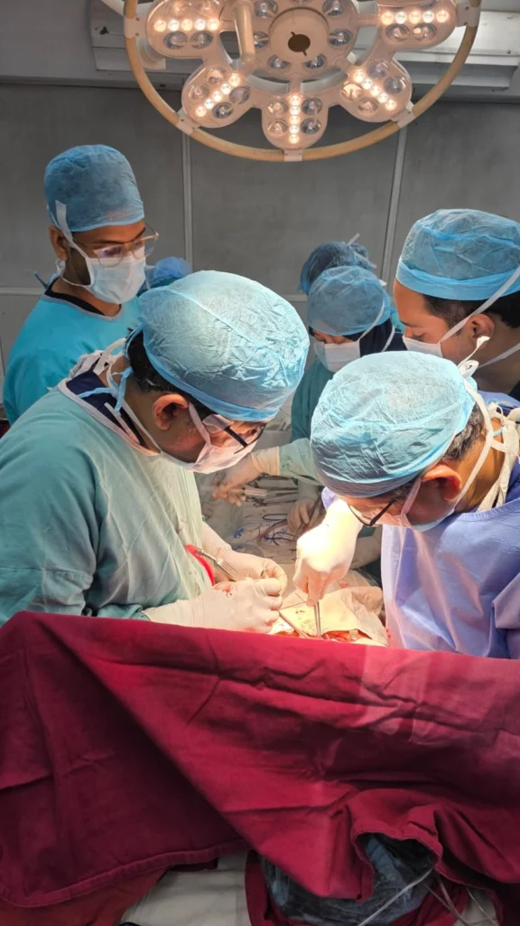 Cardiac surgical team operating during an open-heart procedure at NICVD